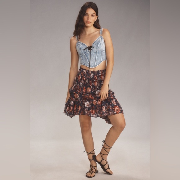 Anthropologie | BY ANTHROPOLOGIE ASYMMETRICAL SMOCKED MINI SKIRT | Medium | NWT - Picture 3 of 9